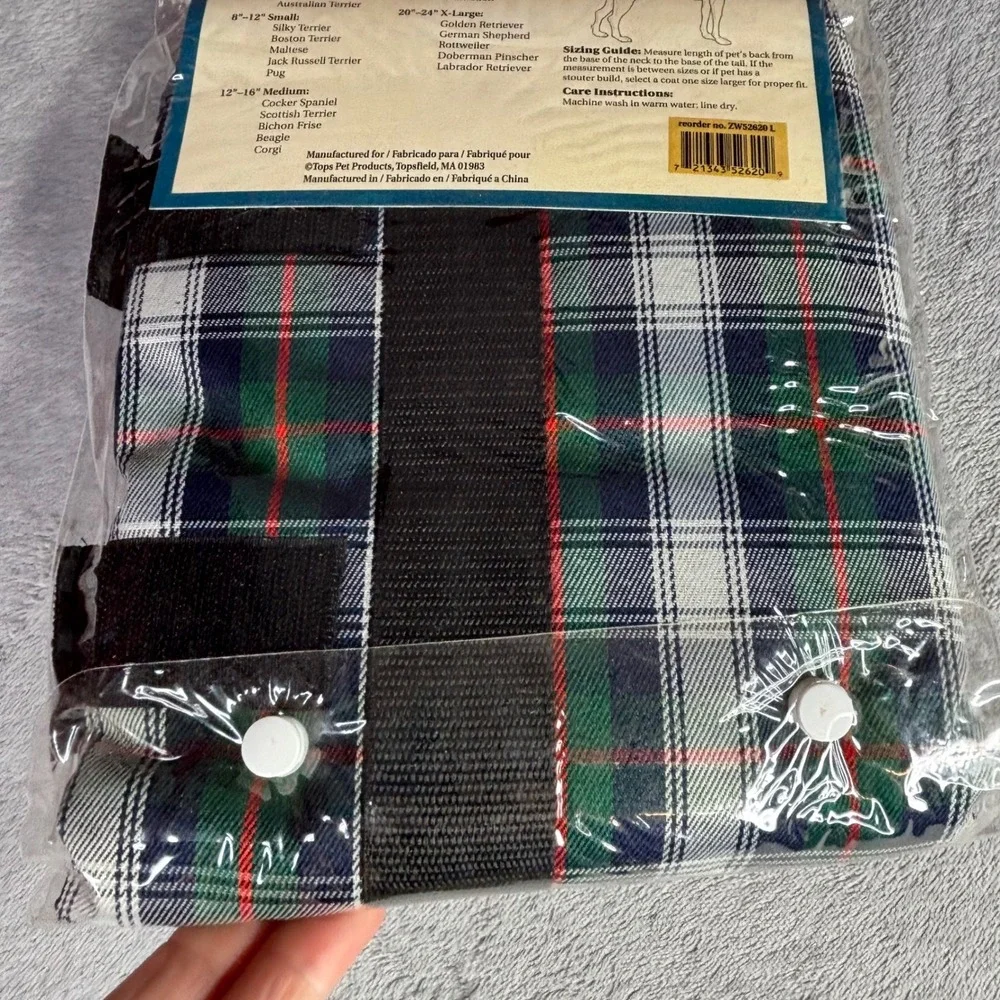 Canine Dog Coat Large Blue Green  Plaid Waterproof‎ Fleece Lined Blanket Jacket